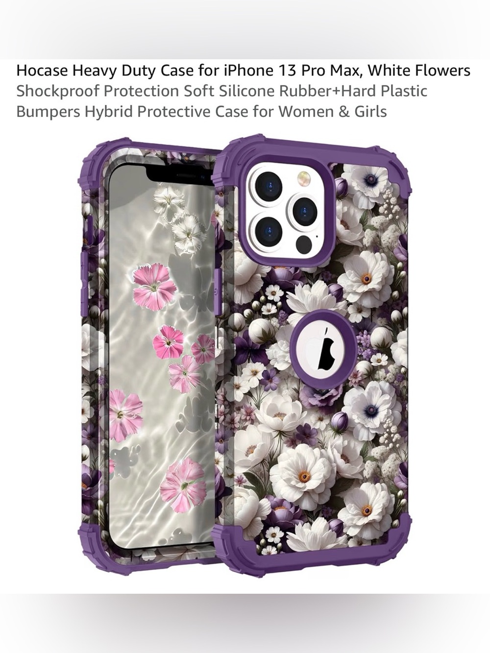 Floral Heavy Duty Phone Case for iPhone 13 Pro Max - Purple Floral shockproof